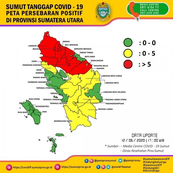 Peta Persebaran Positif di Provinsi Sumatera Utara 9 Juni 2020